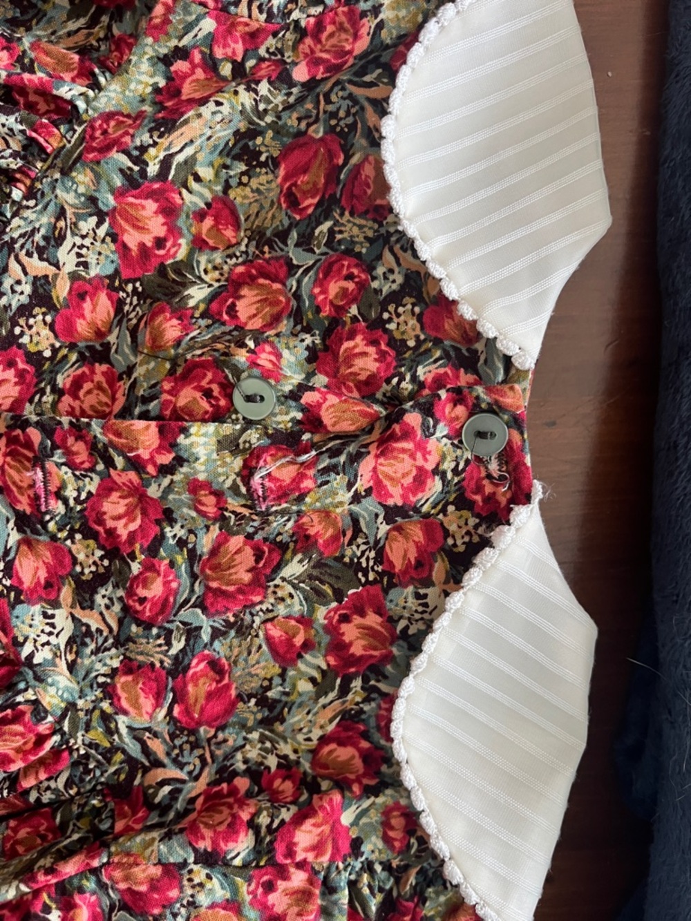Little Girl Red Roses Dress with White Collar and White Lace at Bottom - Picture 9 of 14